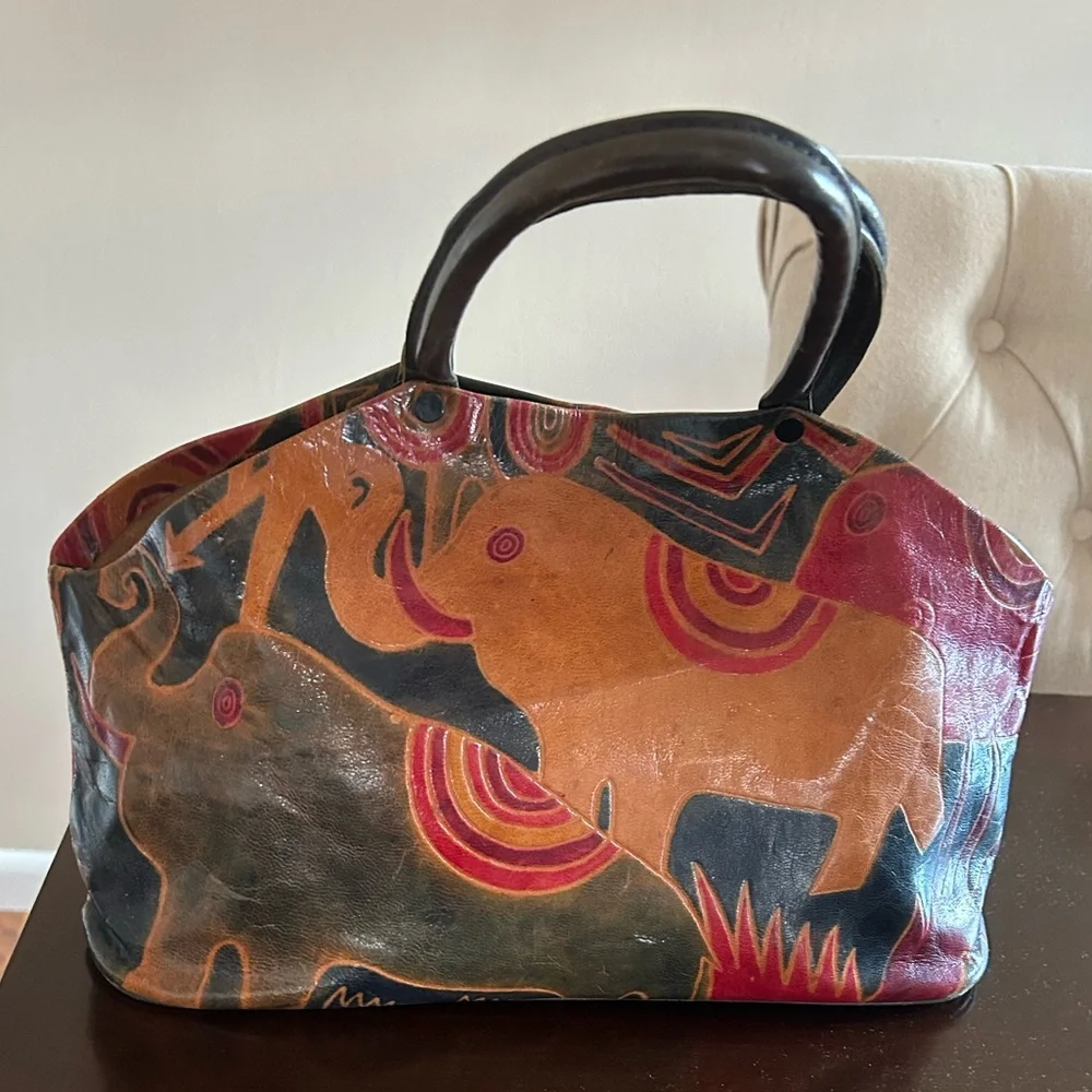 Vintage Elephant hand-tooled genuine leather bag made in India